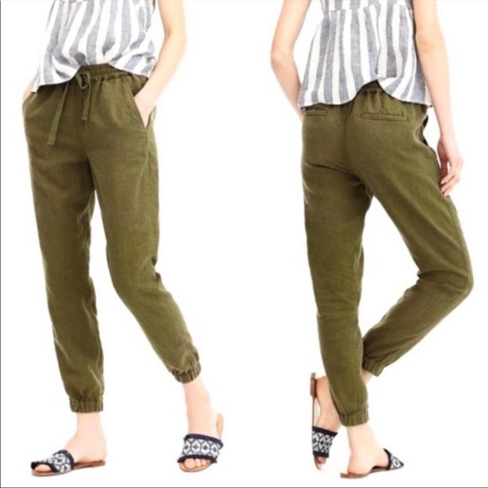 J. Crew “Point Sur” Linen Blend Lightweight Seaside Olive Green Jogger Pants 8